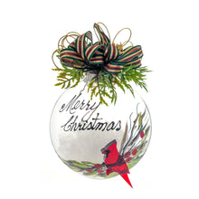 Load image into Gallery viewer, Clear Glass Cardinal Ornament with Festive Top