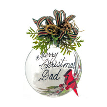 Load image into Gallery viewer, Clear Glass Cardinal Ornament with Festive Top