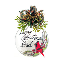 Load image into Gallery viewer, Clear Glass Cardinal Ornament with Festive Top