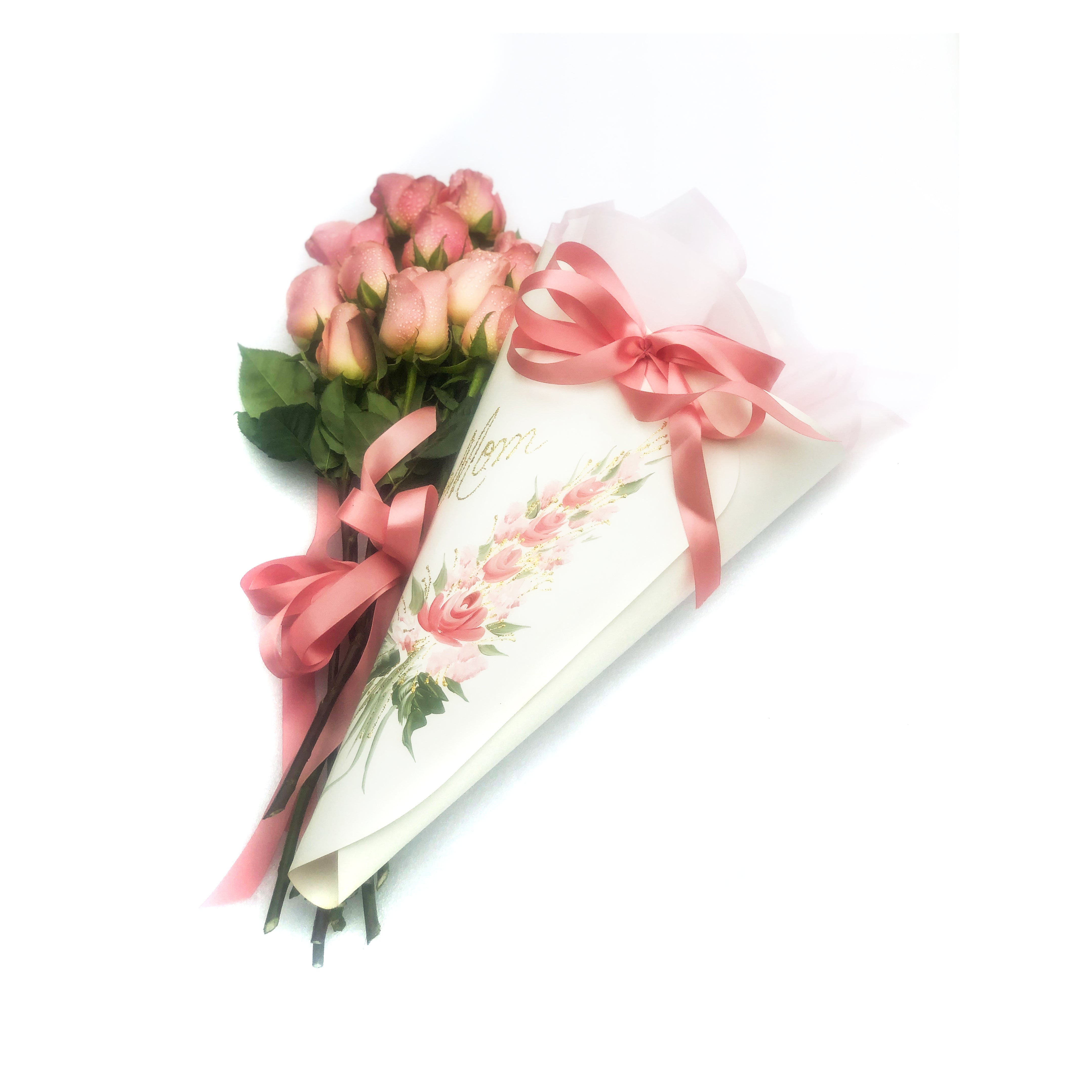 Long Stem Ecuadorian Roses Handpainted Decorative Cone