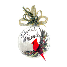 Load image into Gallery viewer, Clear Glass Cardinal Ornament with Bow
