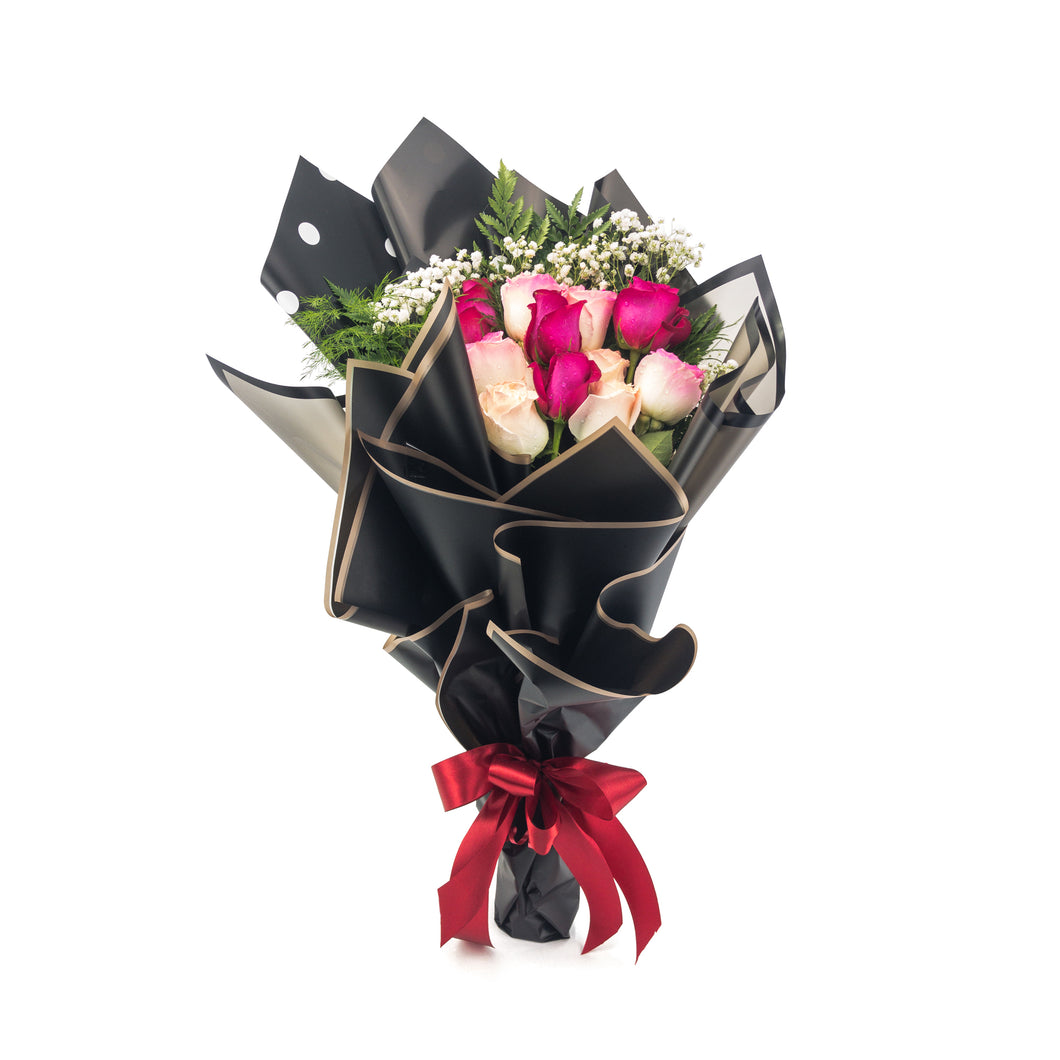 Shades of Pink Long Stem Ecuadorian Roses in Premium Waterproof Floral Wrap